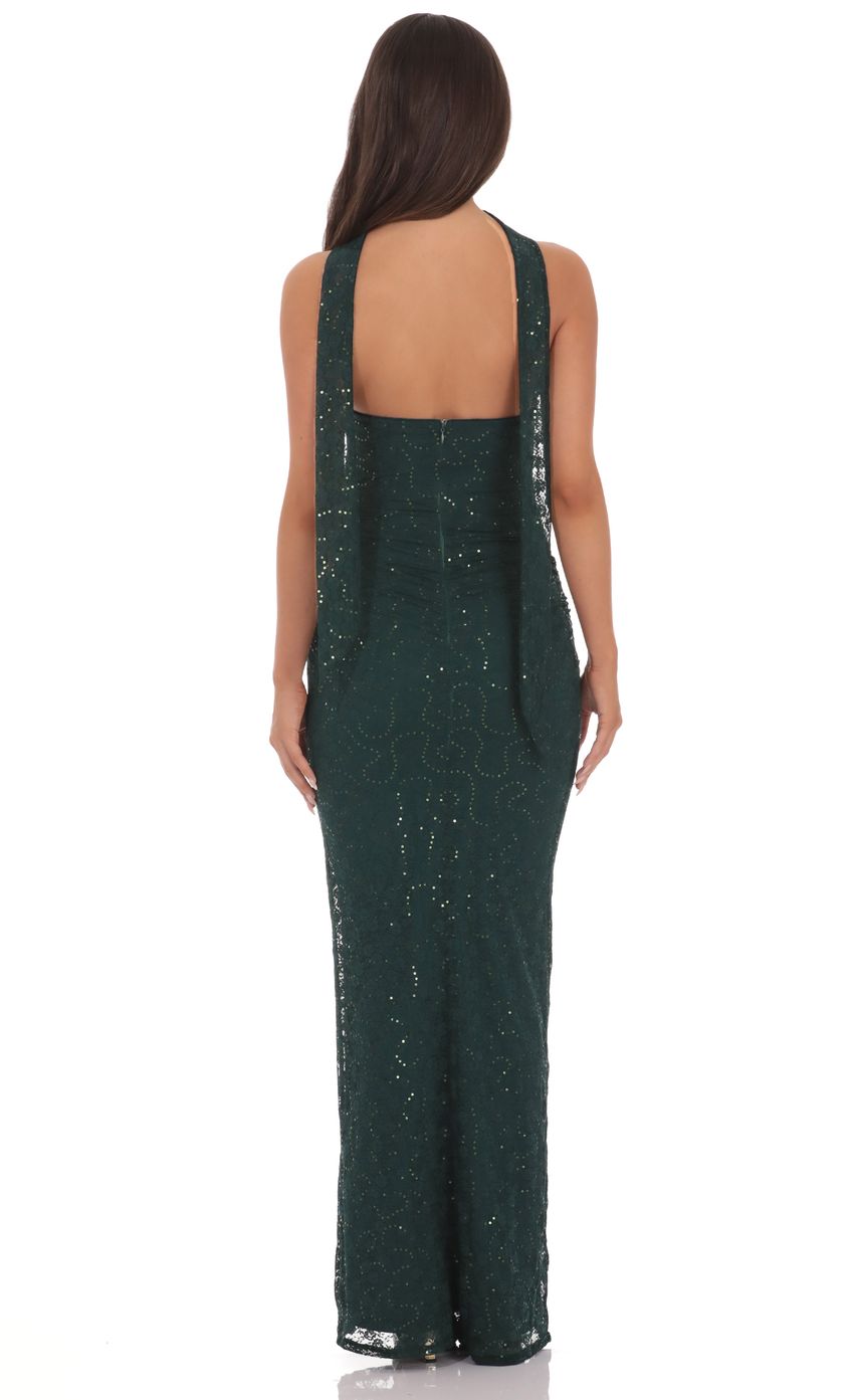 Sequin Scarf Lace Maxi Dress in Green