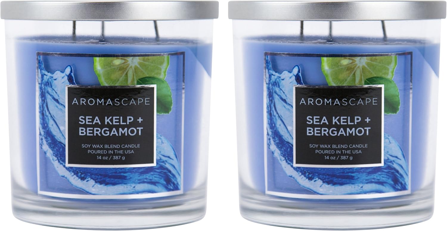 Aromascape 3 Wick Scented Jar Candle Sea Kelp and Bergamot 2 Count
