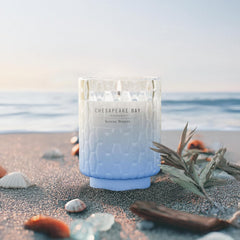 8oz Serene Waters Scented Candle Mood Evoking Fragrance Textured Sea Glass Inspired Jar Premium Soy Blend Wax with Essential Oils Coastal Fragrance for Home Décor or Gifting