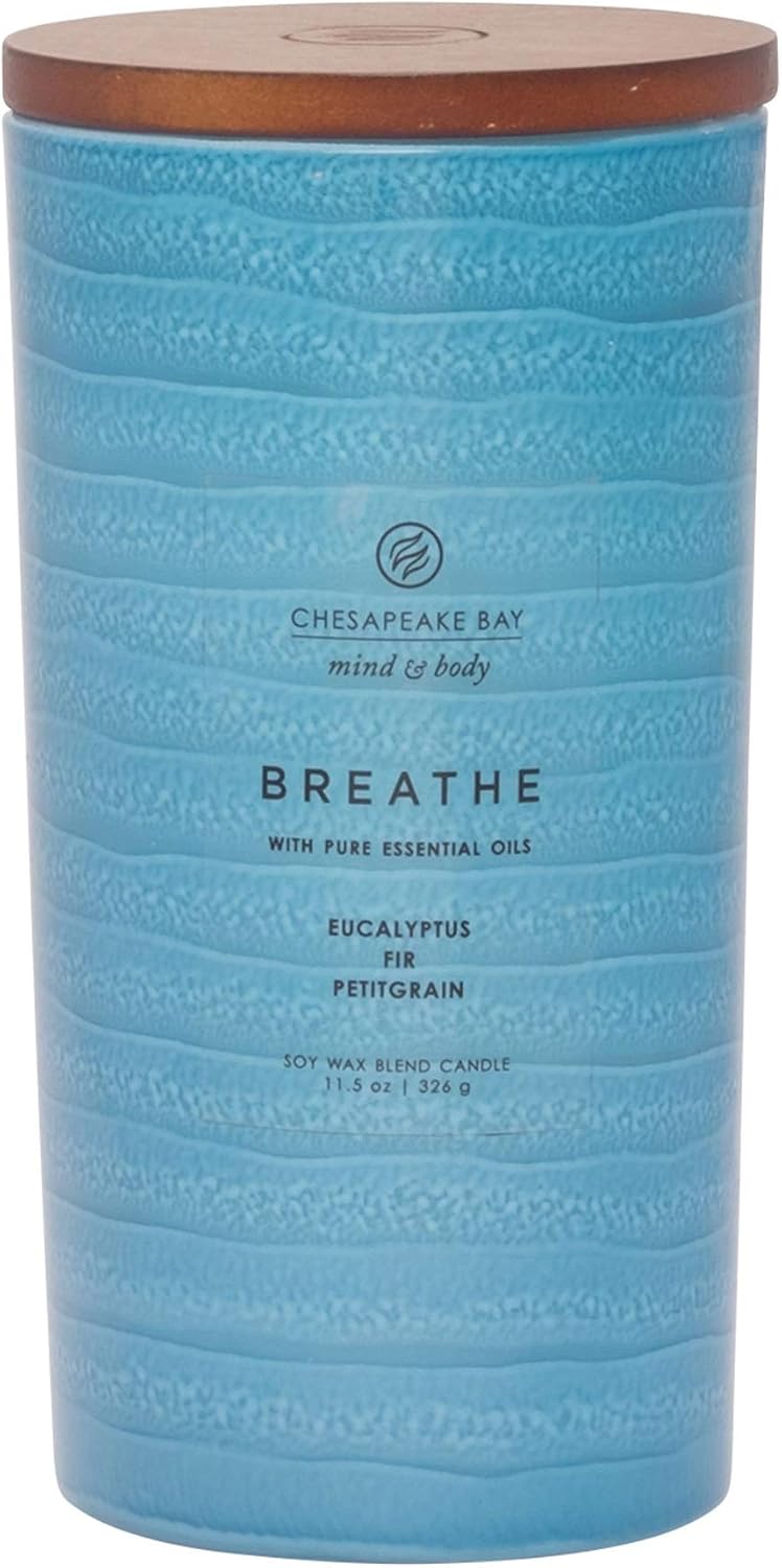 Candle Mind Body Serenity Scented Candle Breathe with Pure Essential Oils Eucalyptus Fir Petitgrain Large