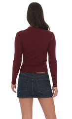 Mock Neck Zip Up Cardigan in Maroon