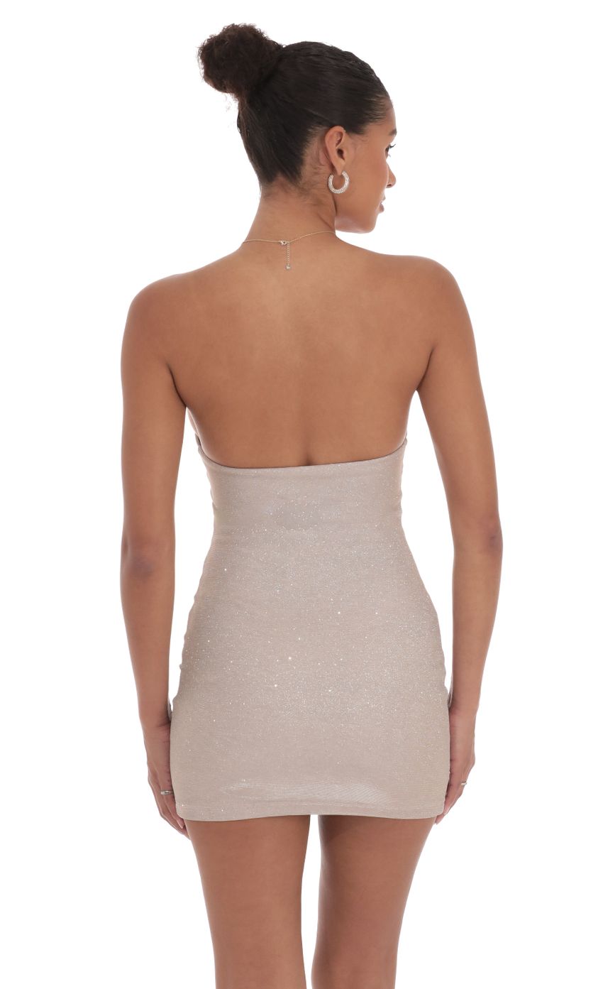 Glitter Strapless Bodycon Dress in Taupe