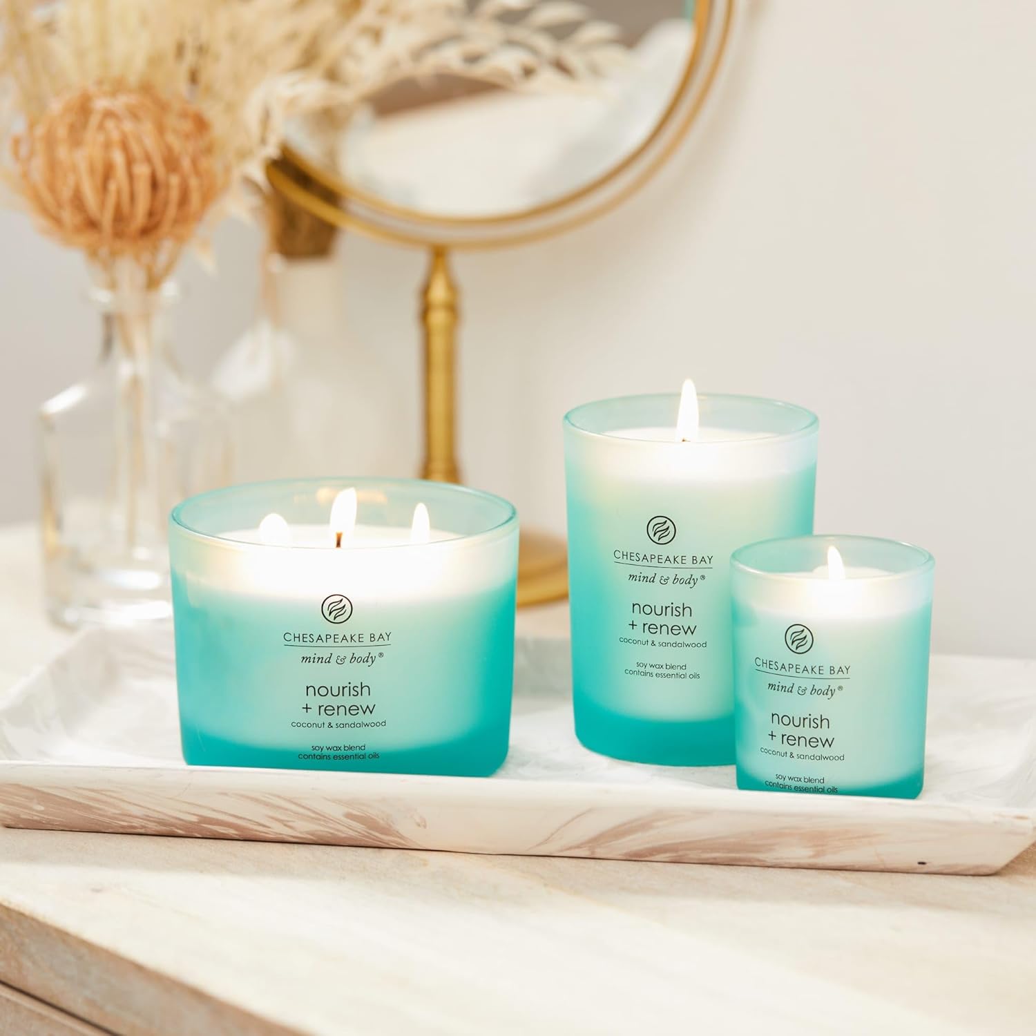 Candle Mind Body 3 Wick Coffee Table Jar Candle Nourish Renew Coconut Sandalwood