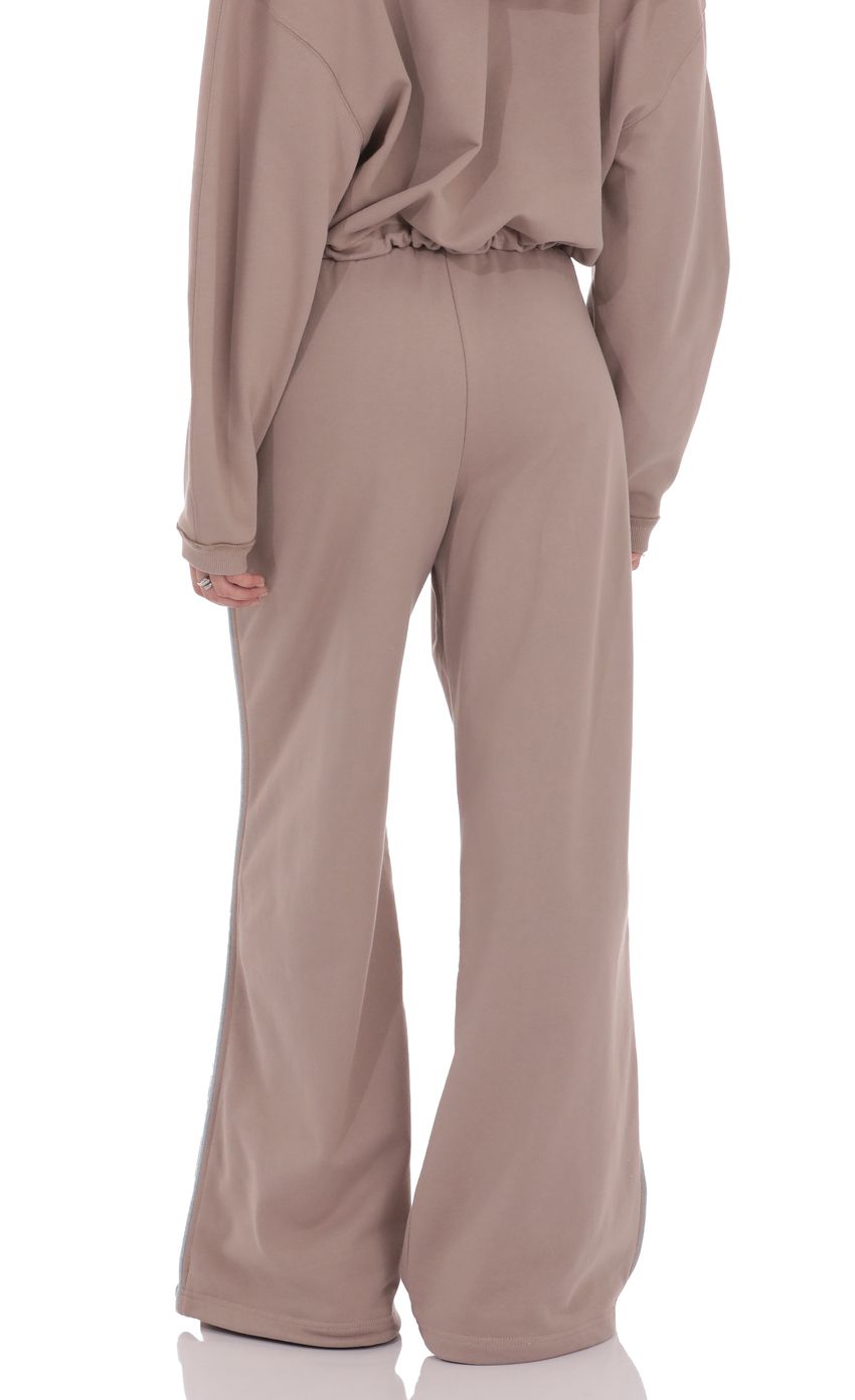 Two Toned Cinchable Sweatpants Pants in Taupe