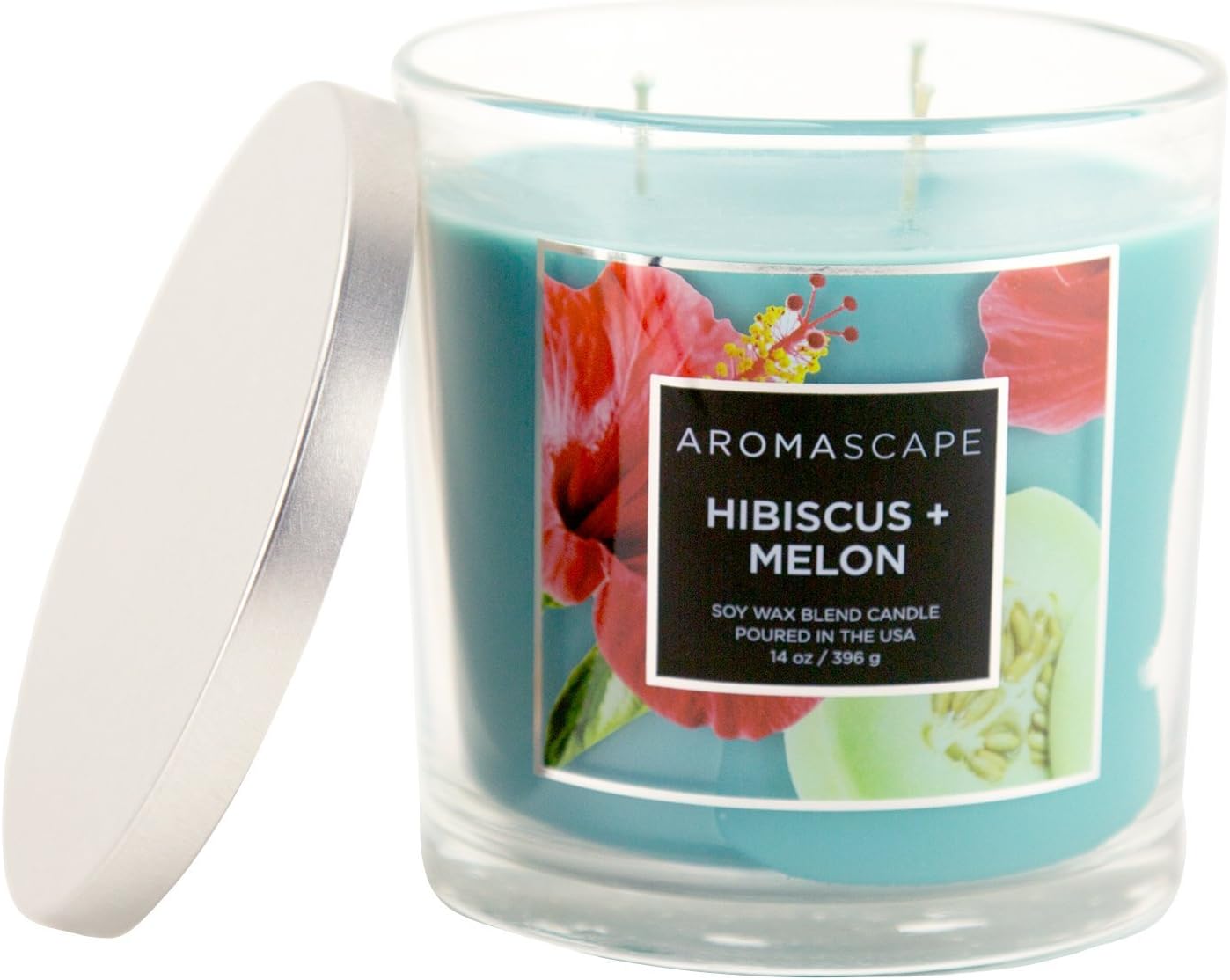 Aromascape 3 Wick Scented Jar Candle Hibiscus and Melon 2 Count
