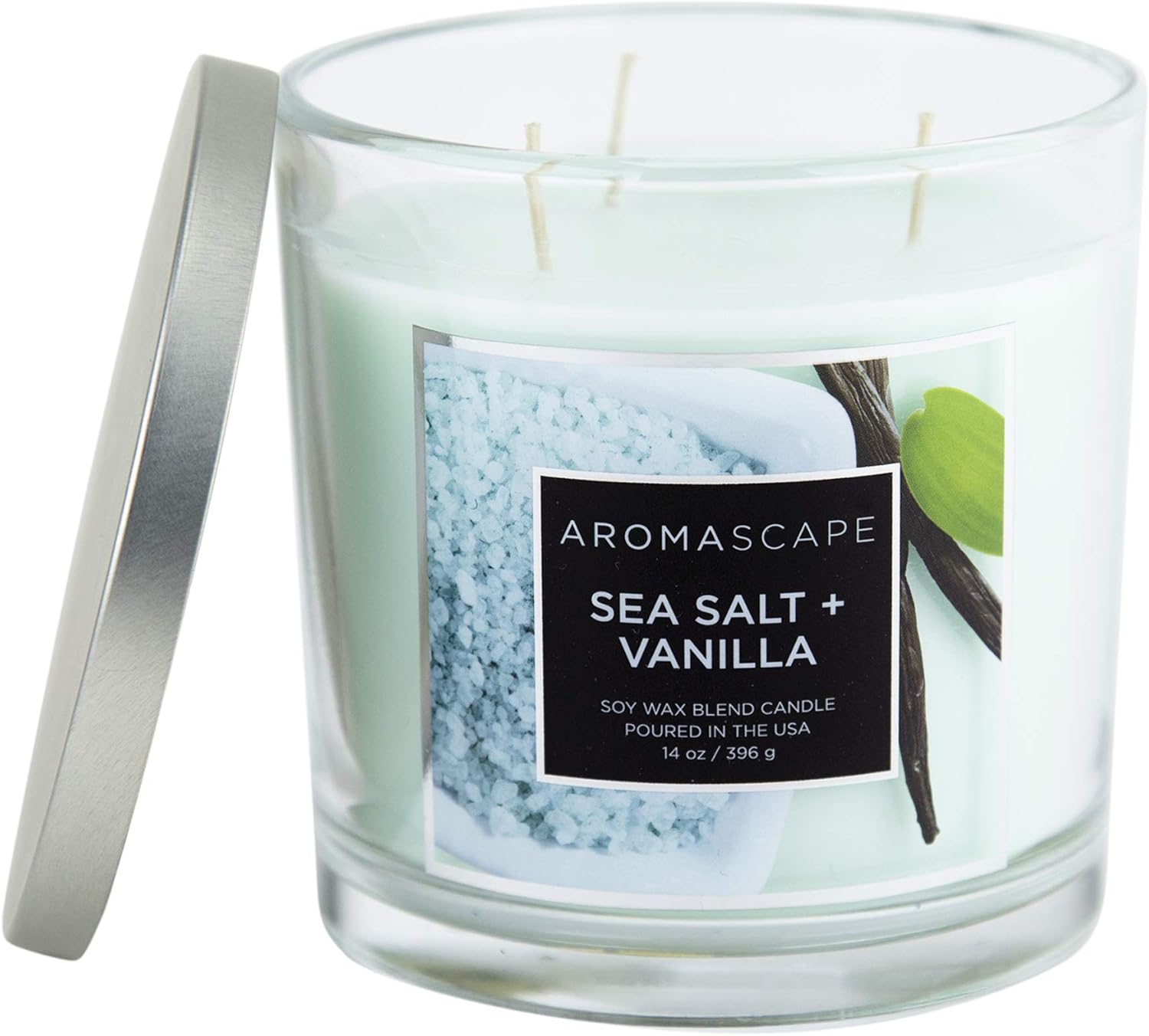 Aromascape PT41457 3 Wick Scented Jar Candle Sea Salt Vanilla 14 Ounce