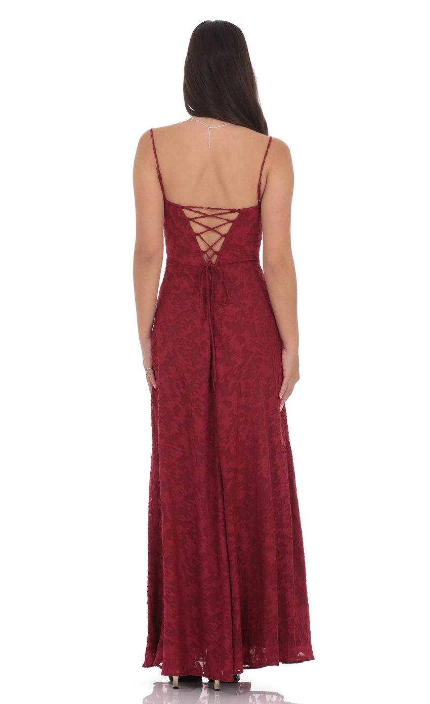 Burnout Lace Up Maxi Dress in Maroon