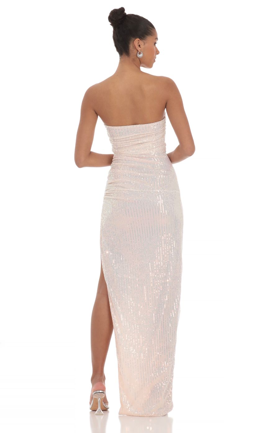 Iridescent Sequin Corset Maxi Dress in Pink