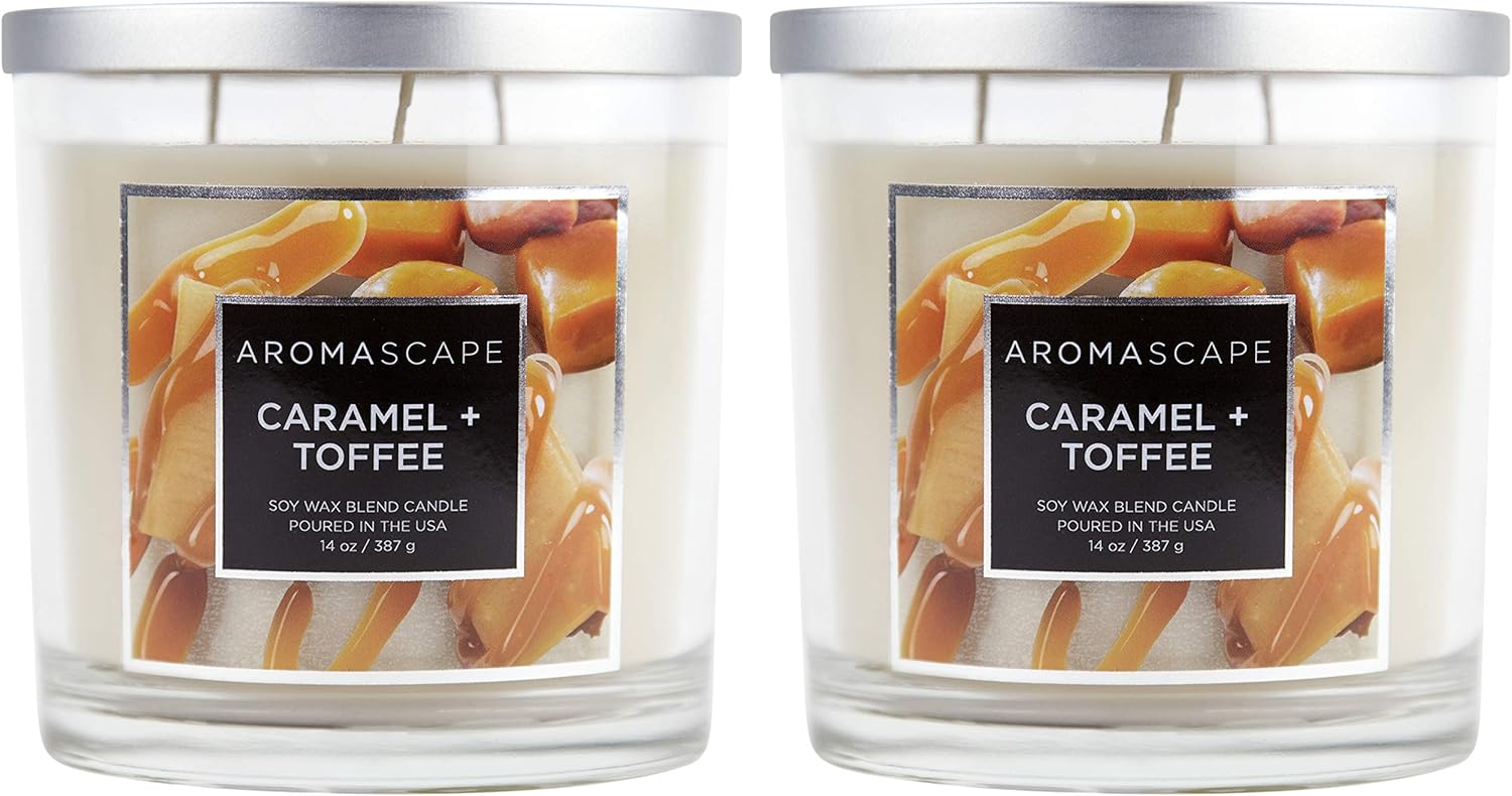 Aromascape 3 Wick Scented Jar Candle Caramel Toffee 2 Pack