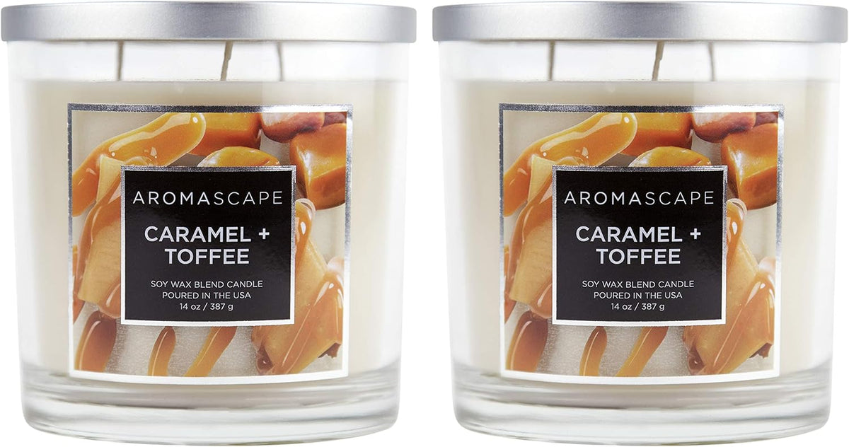Aromascape 3 Wick Scented Jar Candle Caramel Toffee 2 Pack