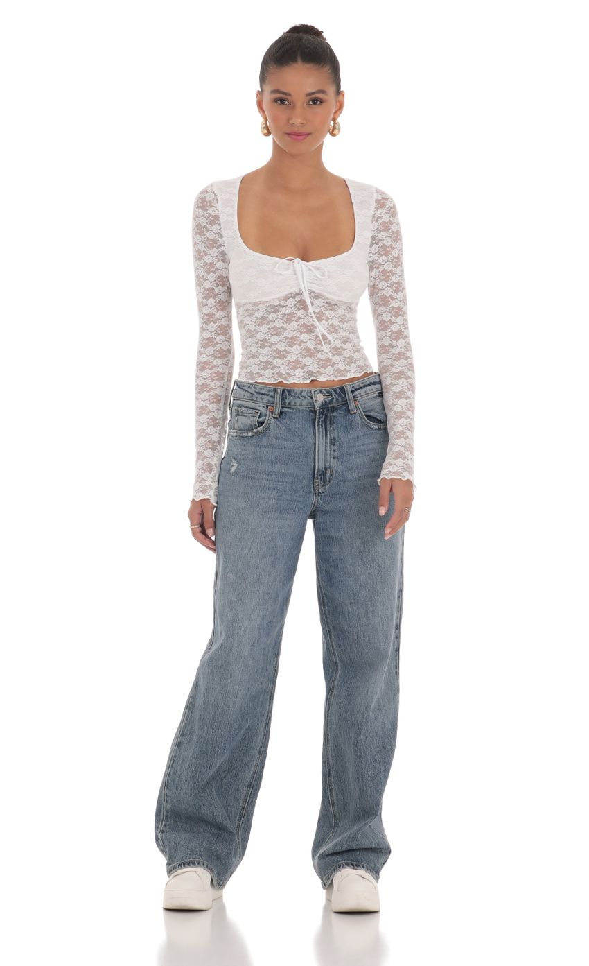 Long Sleeve Lace Top in White