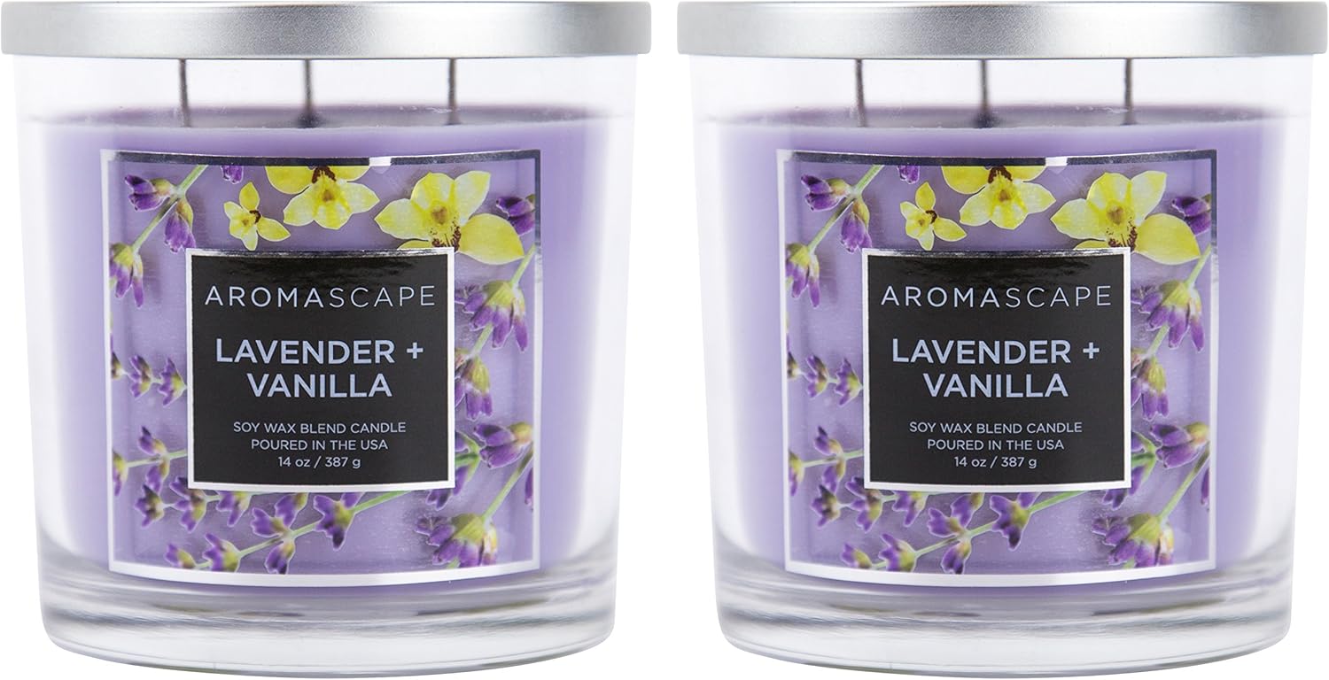 Aromascape 3 Wick Scented Jar Candle Lavender and Vanilla 2 Count