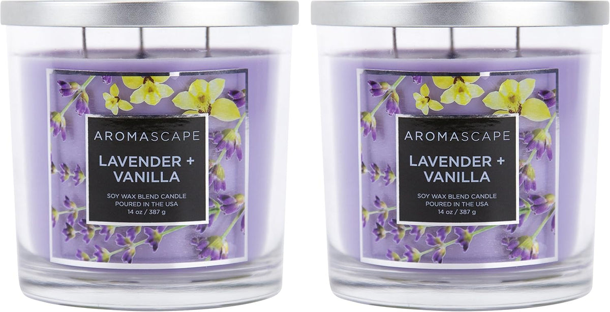 Aromascape 3 Wick Scented Jar Candle Lavender and Vanilla 2 Count