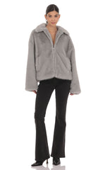 Zip Up Faux Fur Jacket in Grey