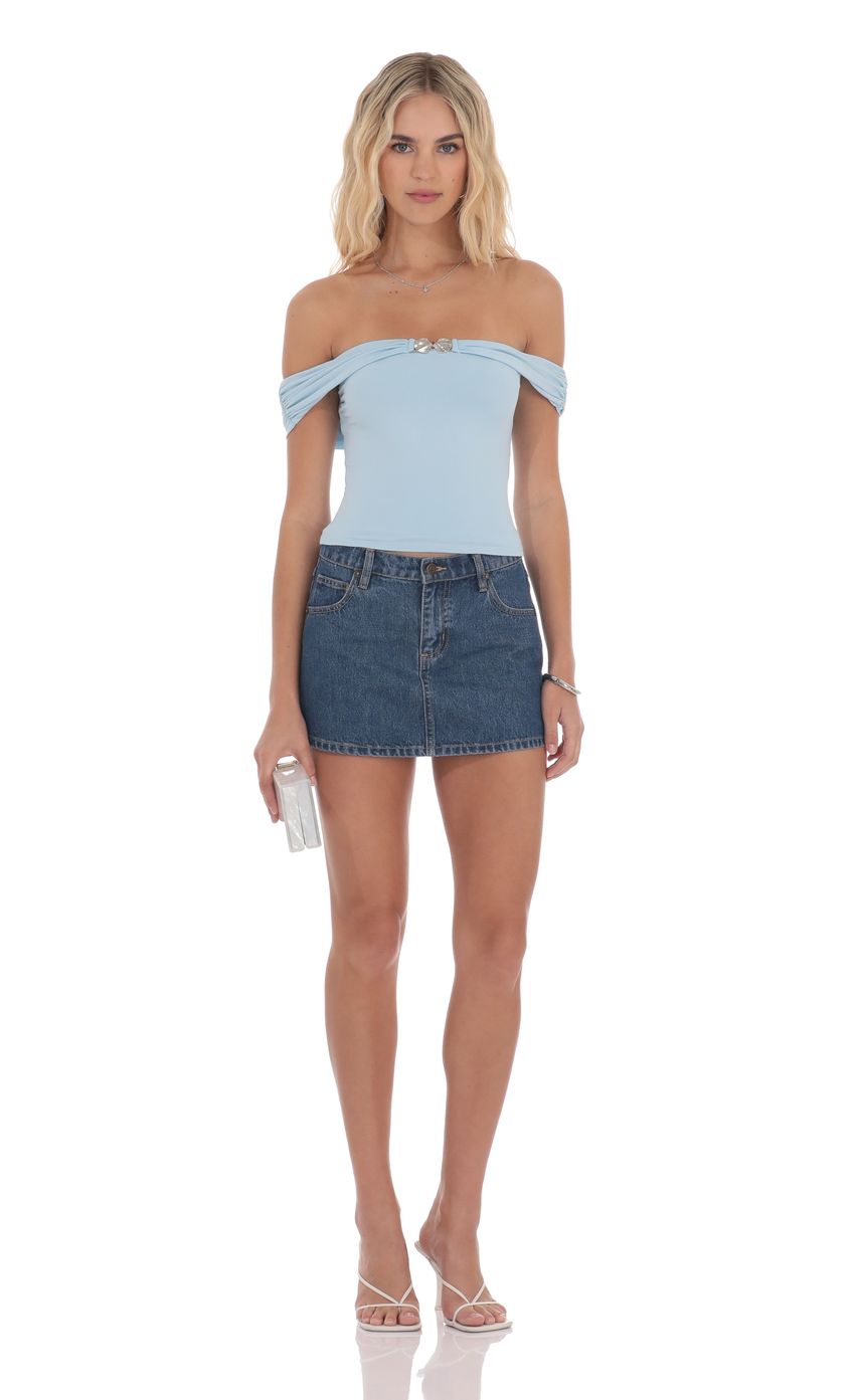 Embellished Off Shoulder Top in Light Blue