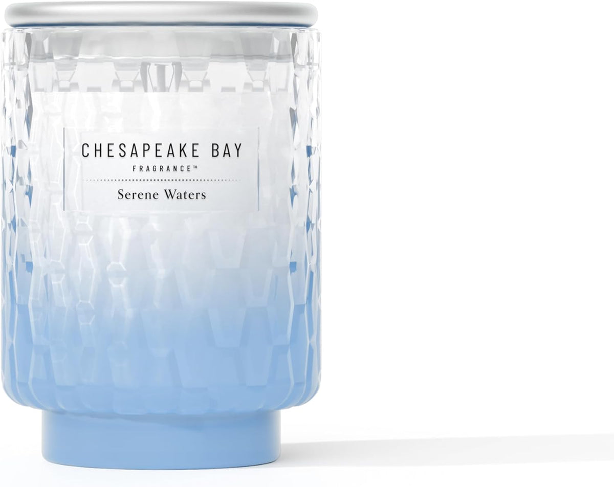 8oz Serene Waters Scented Candle Mood Evoking Fragrance Textured Sea Glass Inspired Jar Premium Soy Blend Wax with Essential Oils Coastal Fragrance for Home Décor or Gifting