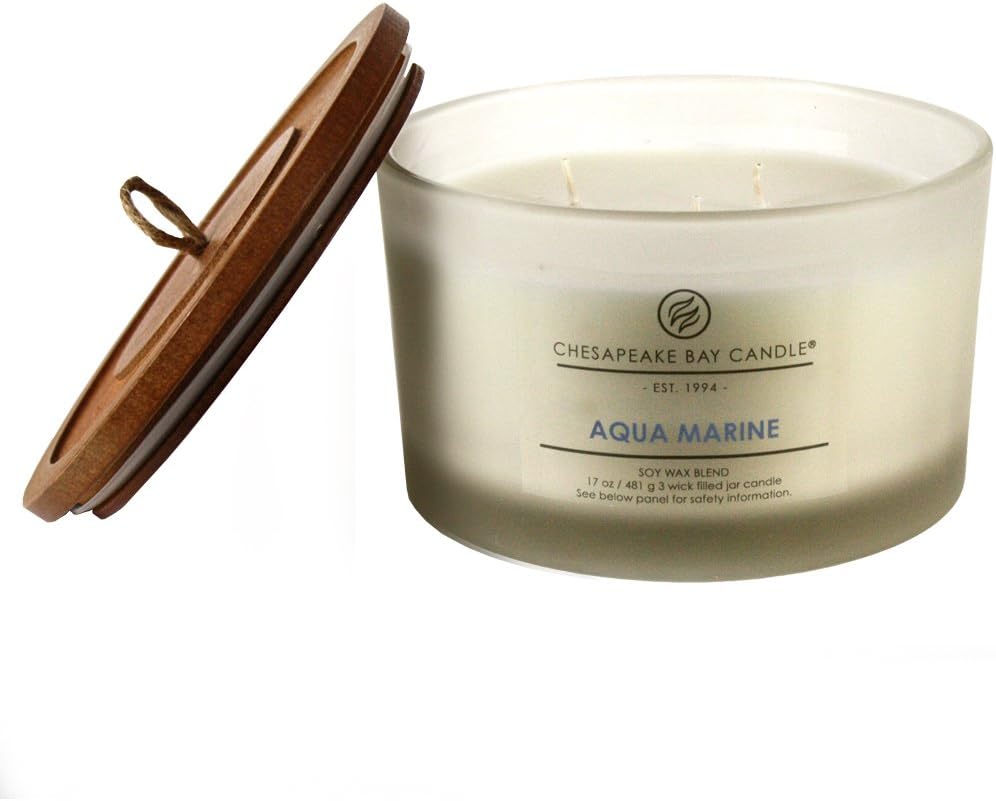 Candle PT18458 3 Wick Scented Candle Aqua Marine Waterlily Seagrass Coffee Table Jar Brown