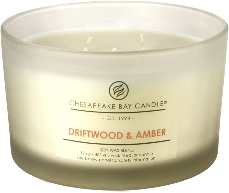 Candle 3 Wick Scented Candle Driftwood Amber Coffee Table Jar Brown