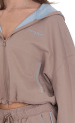Two Toned Cropped Hoodie in Taupe