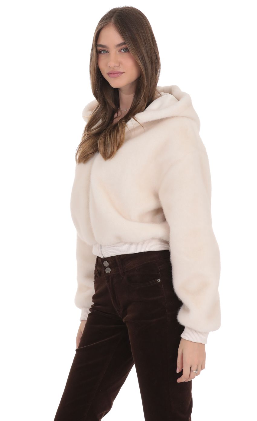 Fuzzy Zip Up Hoodie in Ivory