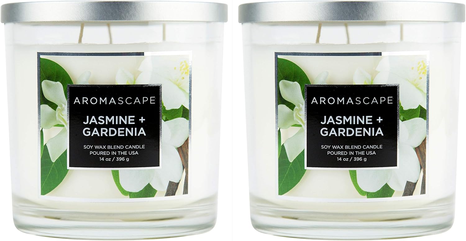 Aromascape 3 Wick Scented Jar Candle Jasmine Gardenia 2 Pack