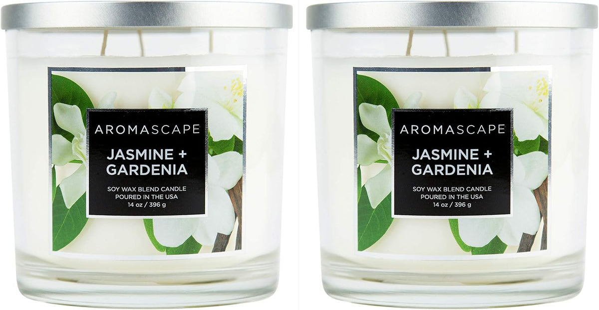 Aromascape 3 Wick Scented Jar Candle Jasmine Gardenia 2 Pack