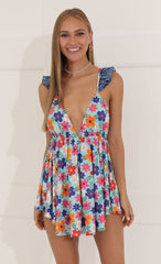 Floral A Line Romper in Blue