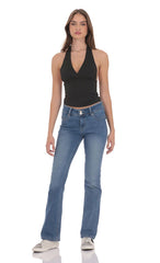 V Neck Halter Top in Black