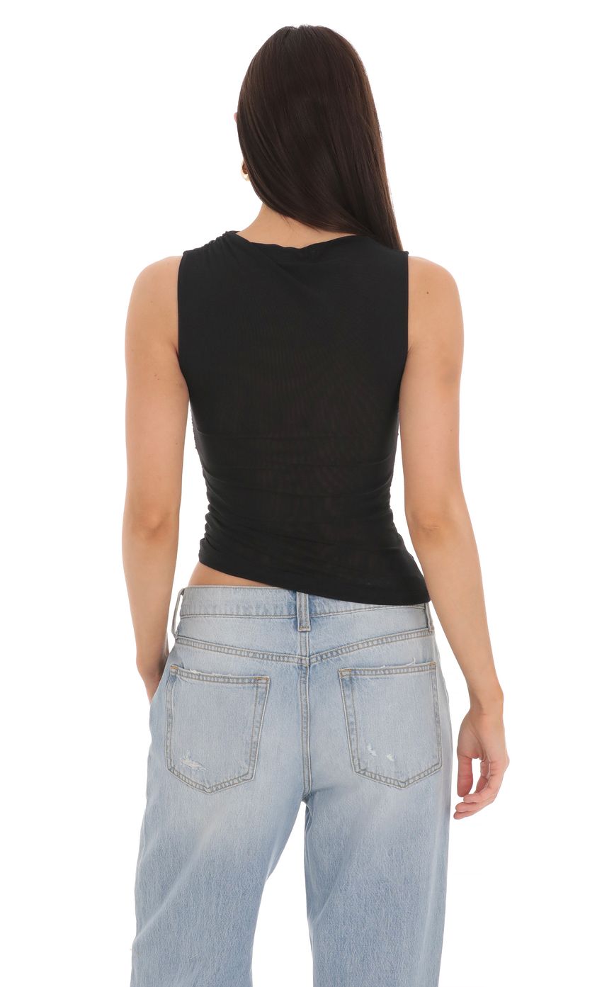 Mesh Ruched Top in Black