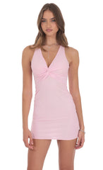 Rhinestone TwistV Neck Dress in Pink