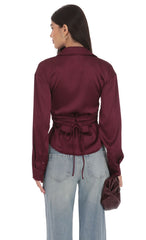 Satin Button Up Shirt in Burgundy