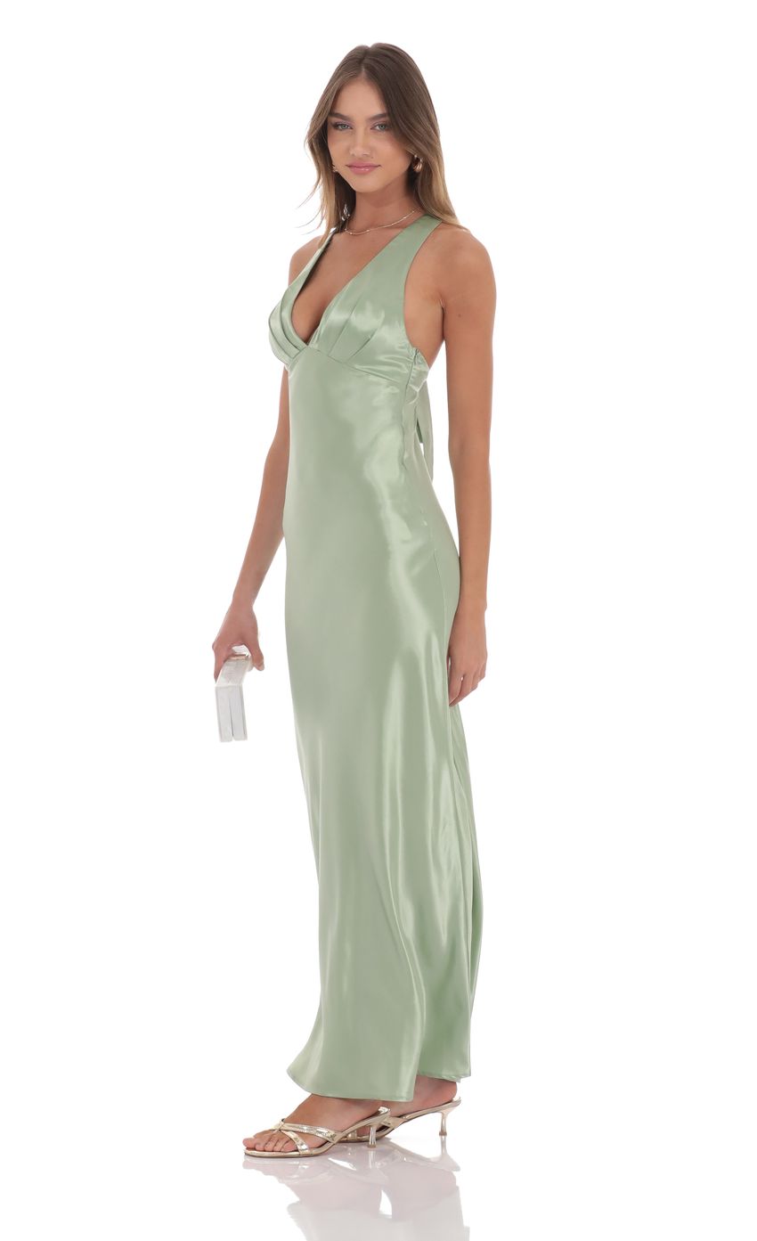 Satin V Neck Maxi Dress in Sage