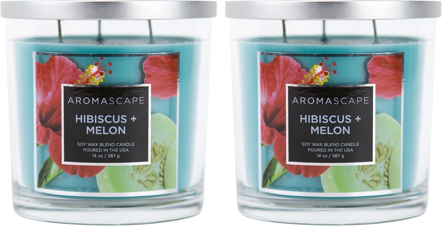 Aromascape 3 Wick Scented Jar Candle Hibiscus and Melon 2 Count