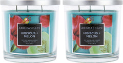 Aromascape 3 Wick Scented Jar Candle Hibiscus and Melon 2 Count