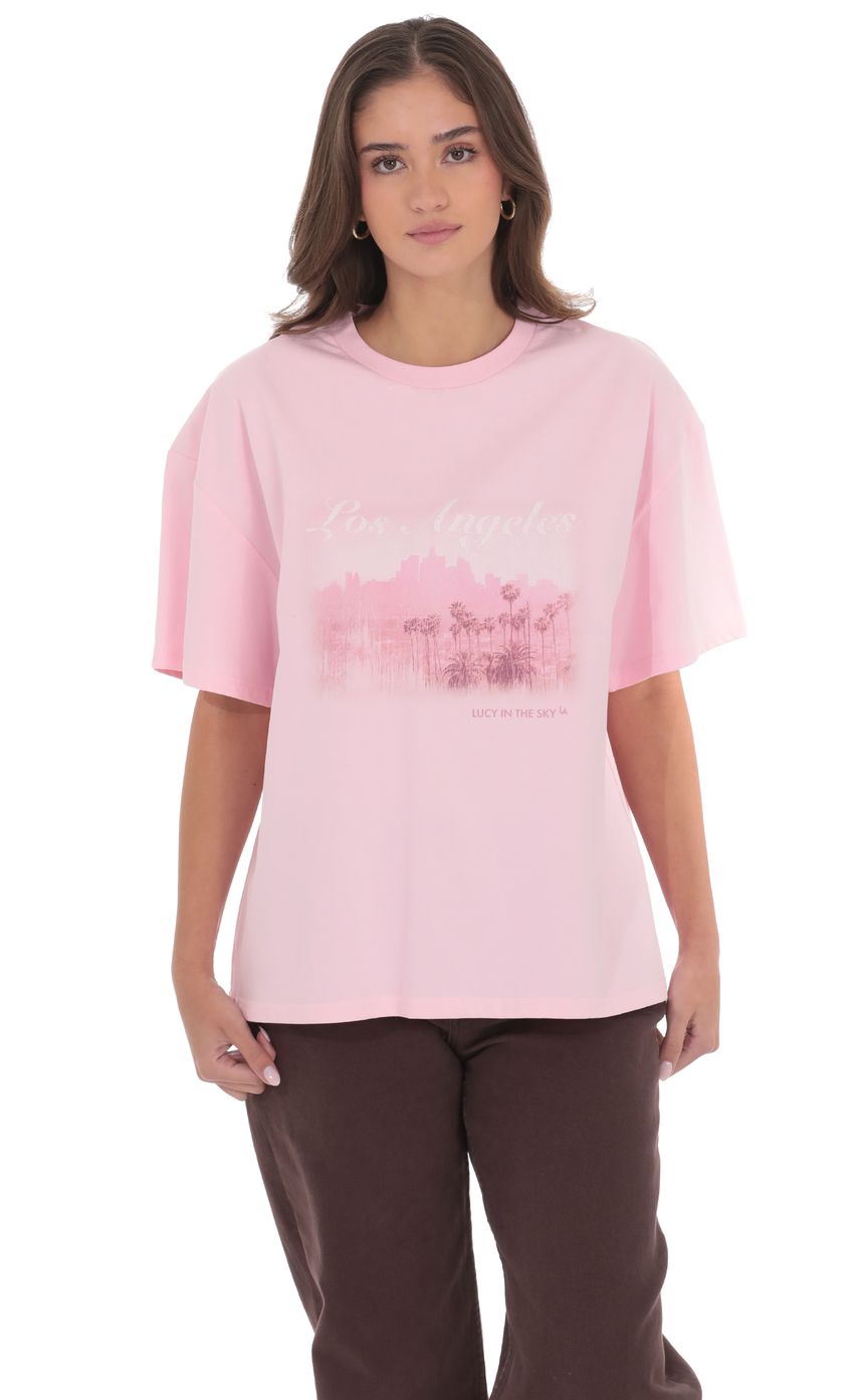 LA Graphic T Shirt in Pink