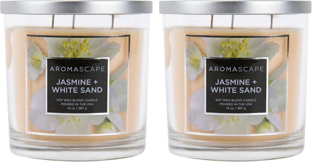 Aromascape 3 Wick Scented Jar Candle Jasmine and White Sand 2 Count