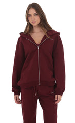 Oversize Zip Up Hoodie in Burgundy