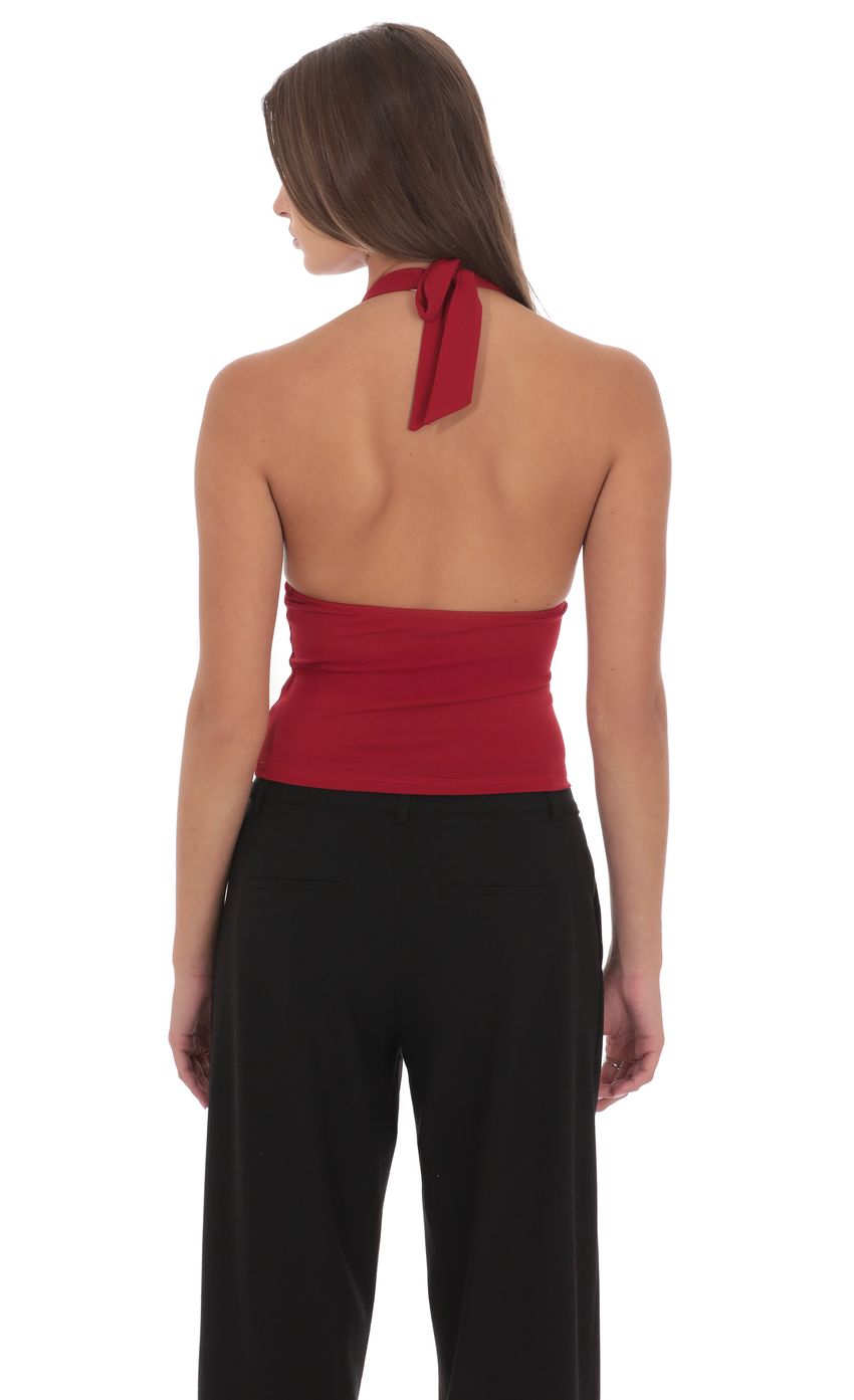 V Neck Halter Top in Maroon