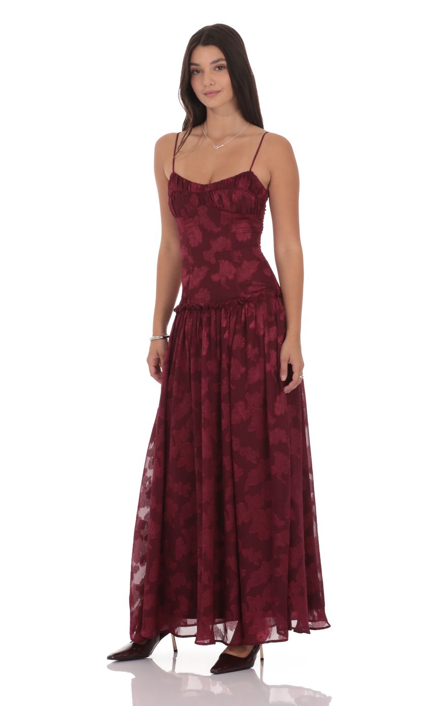 Floral Chiffon Maxi Dress in Burgundy