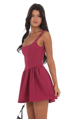 Square Neck A line Dress in Magenta