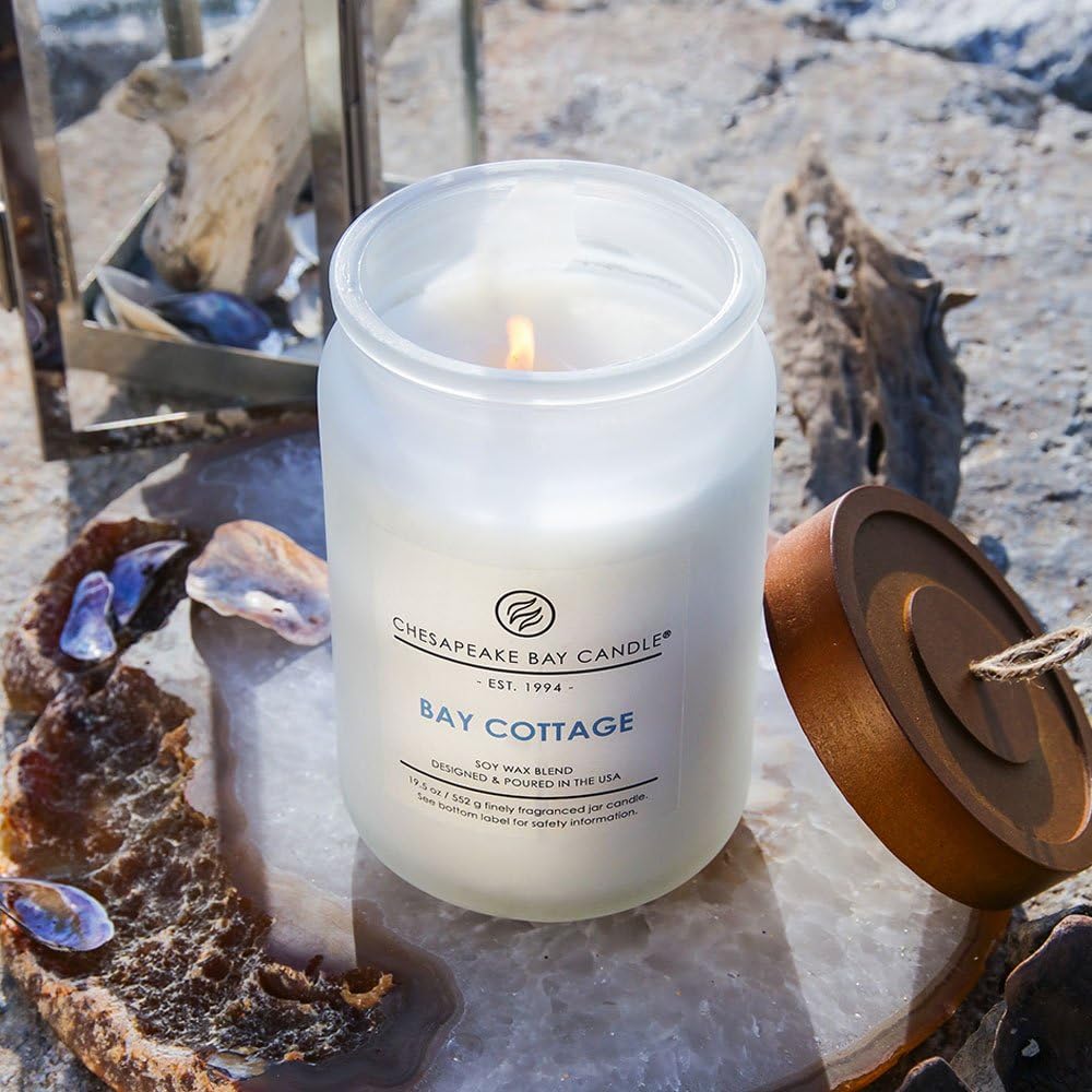 Candle Scented Candle Bay Cottage Linen White Amber Large Jar