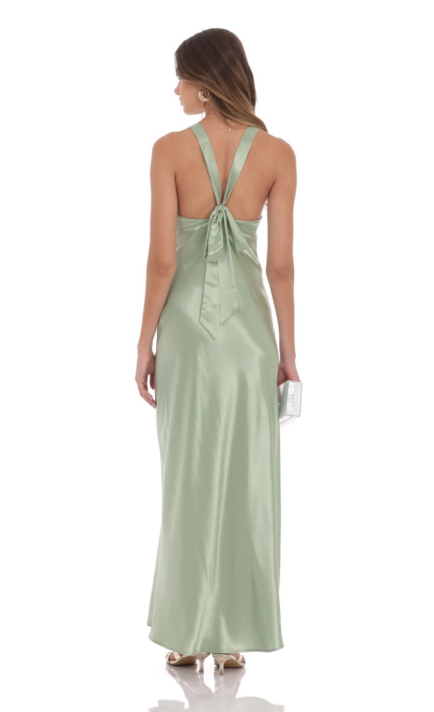 Satin V Neck Maxi Dress in Sage