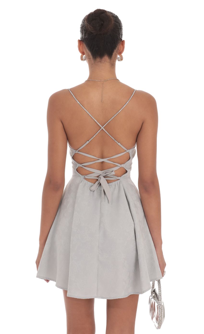 Rhinestone Jacquard A line Dress in Grey