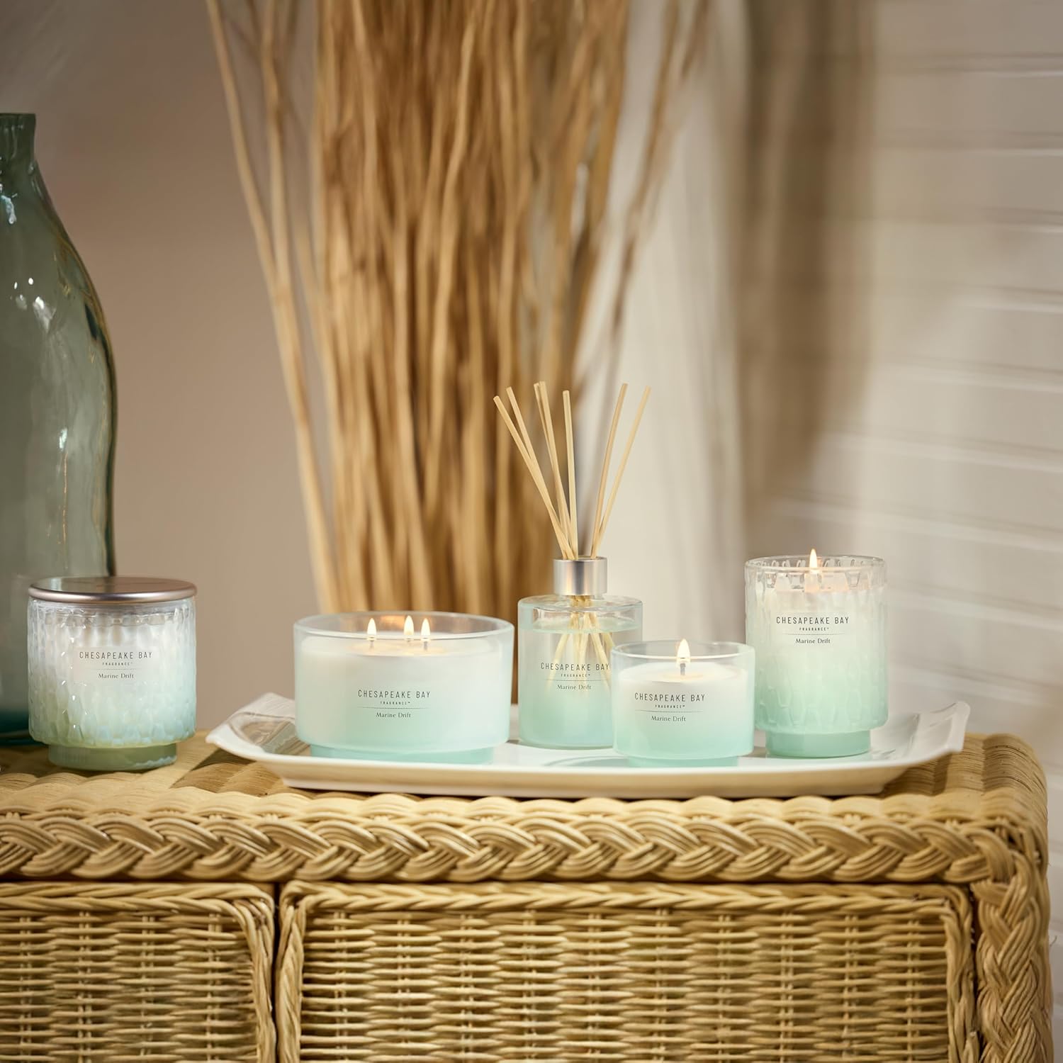 145oz Marine Drift Scented Candle Mood Evoking Fragrance Sea Glass Inspired Jar Premium Soy Blend Wax with Essential Oils Coastal Fragrance for Home Décor or Gifting