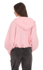 Cropped Fleece Zip Up Hoodie in Pink