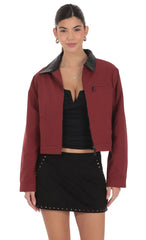 Two Toned Collar Jacket in Burgundy