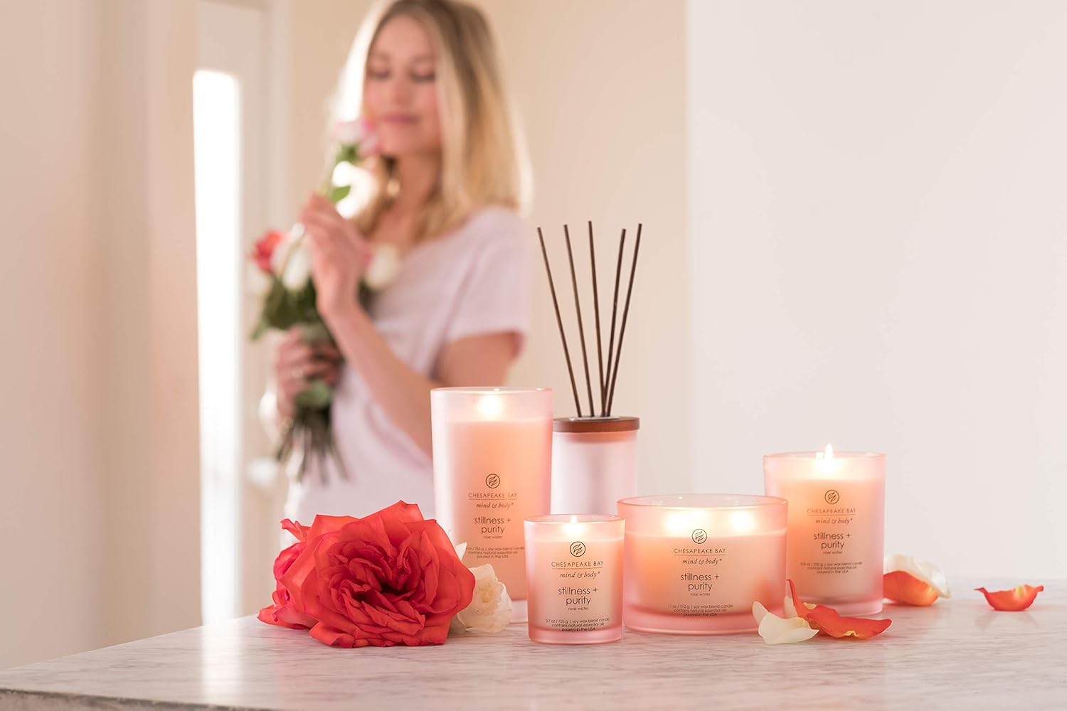 Candle PT40896 Scented Candle Stillness Purity Rose Water Coffee TableOrange Home Décor