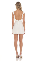 Ruffle V Neck Dress in White