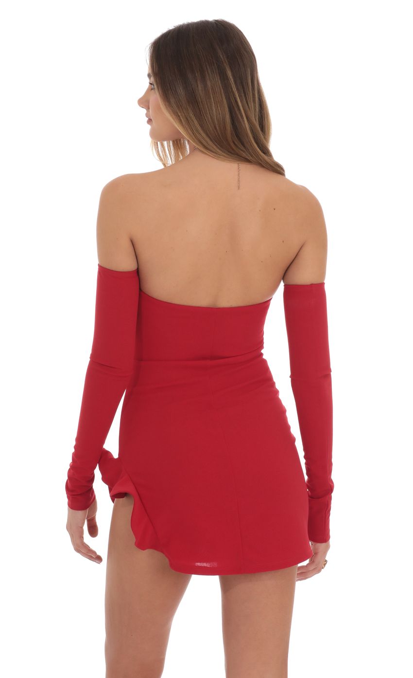 Crepe Ruffle Slit Bodycon Dress in Red