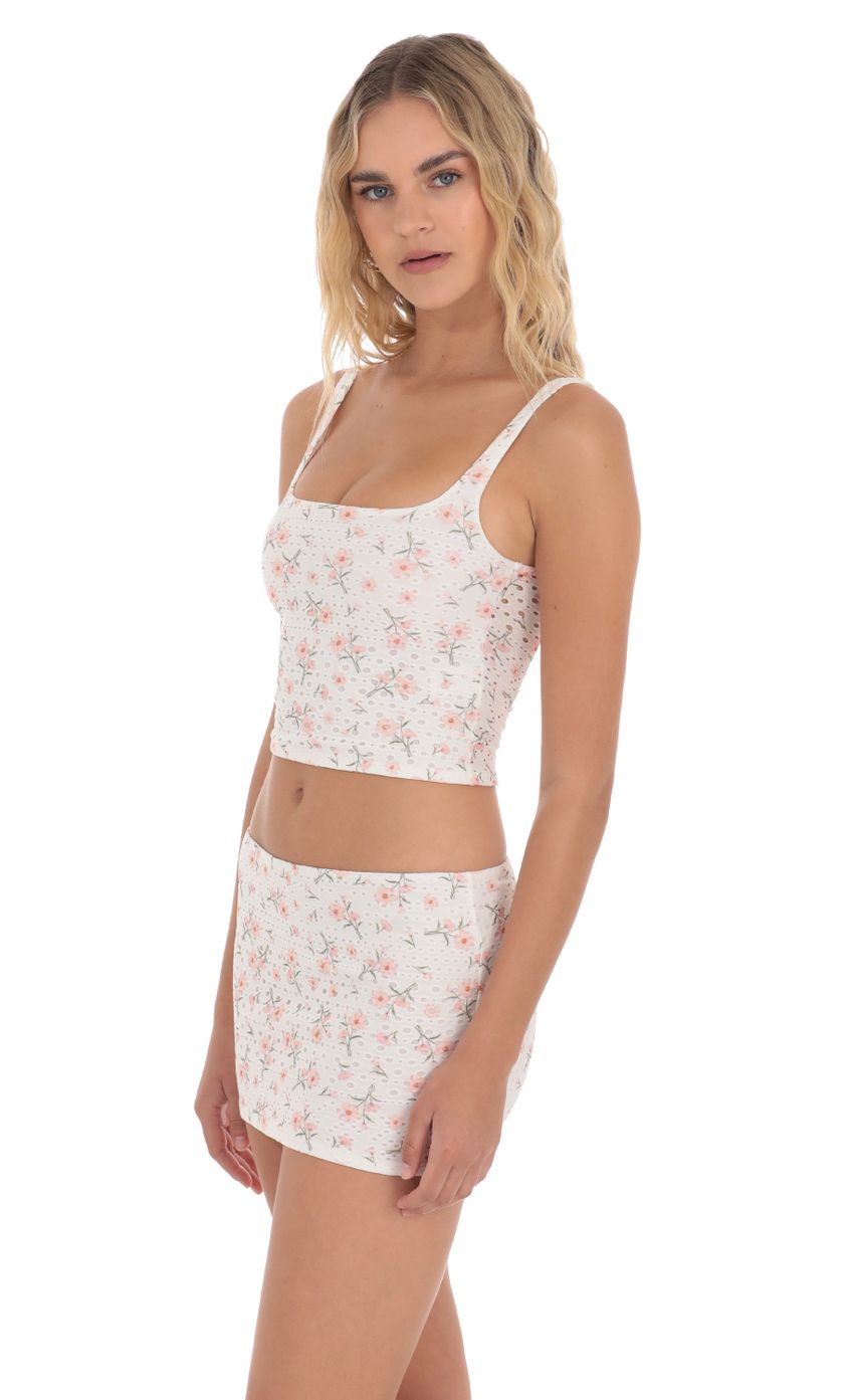Eyelet Floral Two Piece Set in White